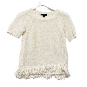J.Crew  linen short sleeve sweater with fringe hem, size XXS, off white, ecru